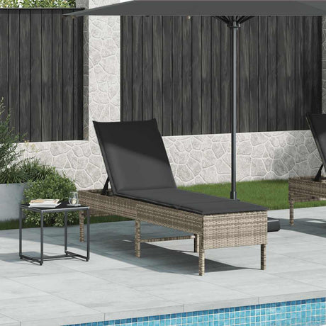 Vidaxl ligstoel met kussen lichtgrijs 55x200x44cm polyrotan
