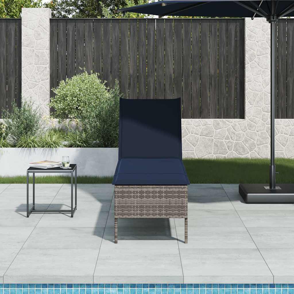 Vidaxl ligstoel met kussen grijs 55x200x44cm polyrotan
