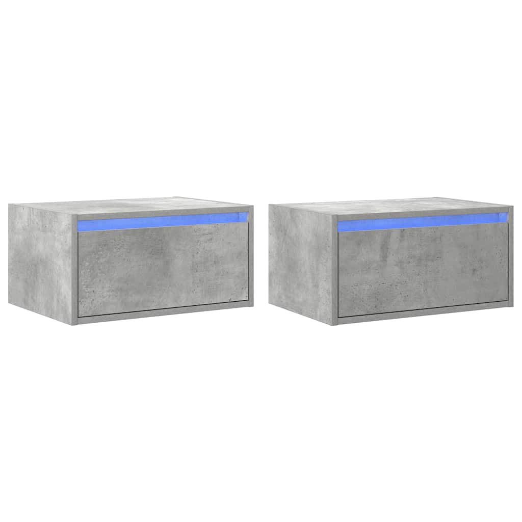 Vidaxl nachtkastjes met led's 2 st wandgemonteerd betongrijs