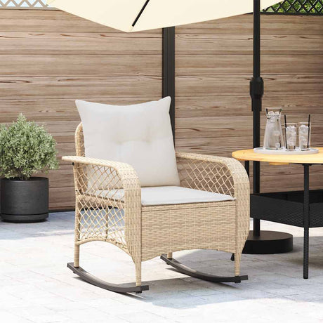 Vidaxl tuinschommelstoel met kussens poly rattan beige
