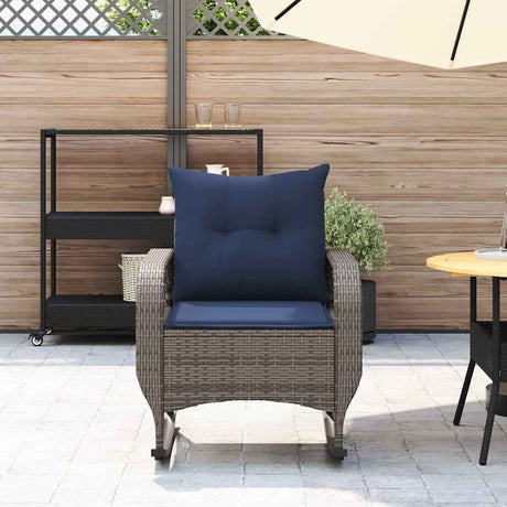 Vidaxl tuinschommelstoel met kussens poly rattan grijs