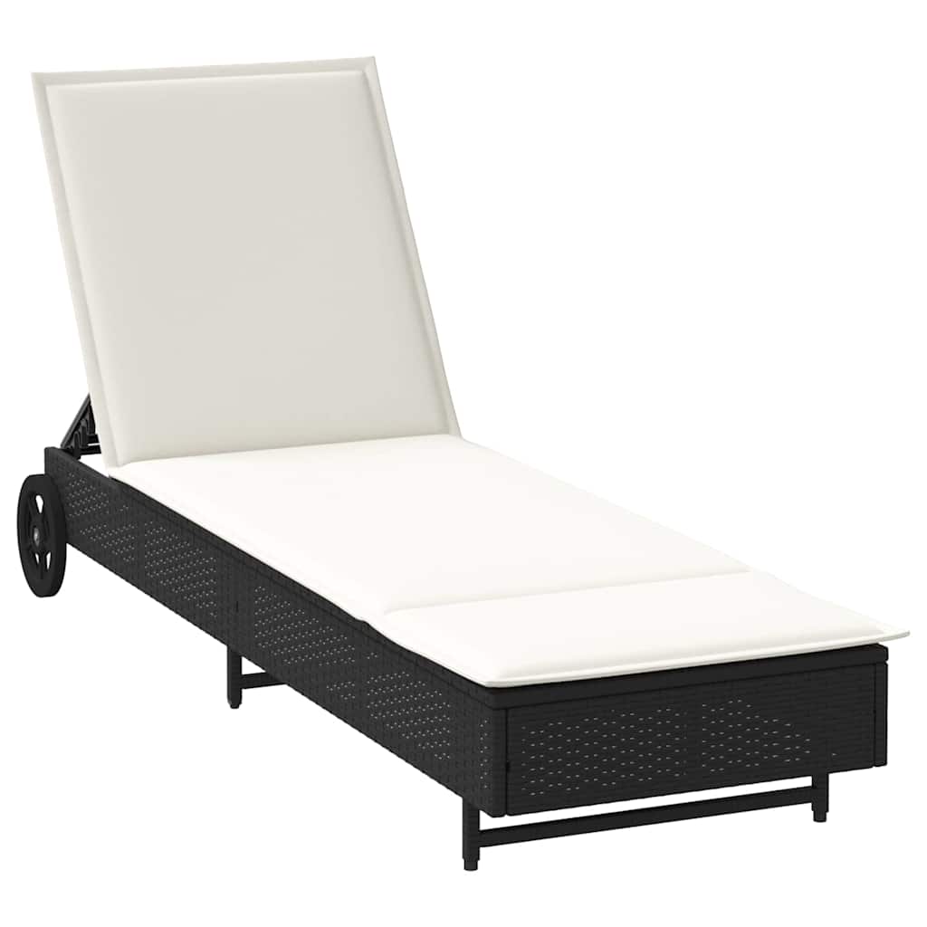 Vidaxl ligbed met wielen en kussen poly rattan zwart