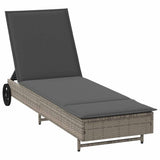Vidaxl ligbed met wielen en kussen poly rattan grijs