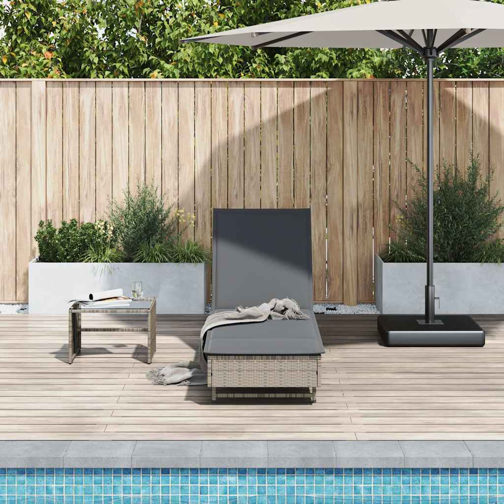 Vidaxl ligbed met wielen en kussen poly rattan grijs