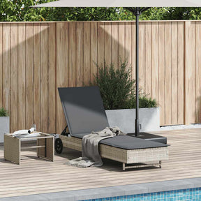 Vidaxl ligbed met wielen en kussens poly rattan lichtgrijs