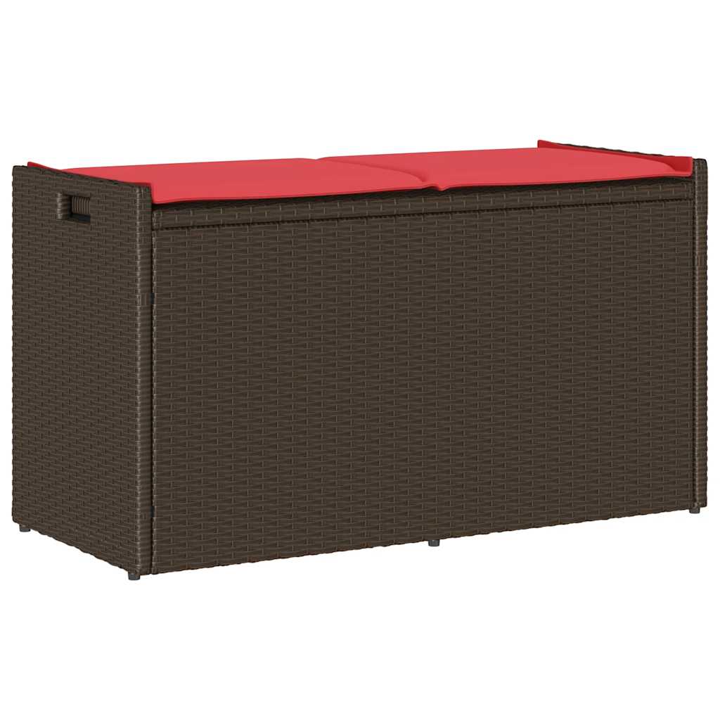 Vidaxl opbergbank met kussen voor buiten 100 cm poly rattan bruin