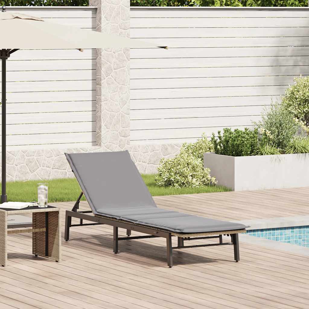 Vidaxl ligstoel met kussen beige polyrotan