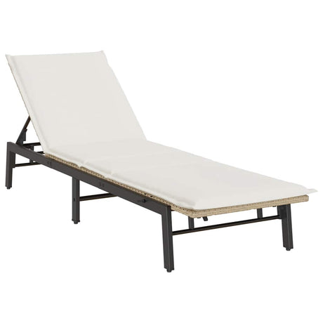 Vidaxl ligstoel met kussen beige polyrotan