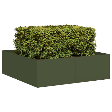 Vidaxl plantenbak 100x100x30 cm staal olijfgroen