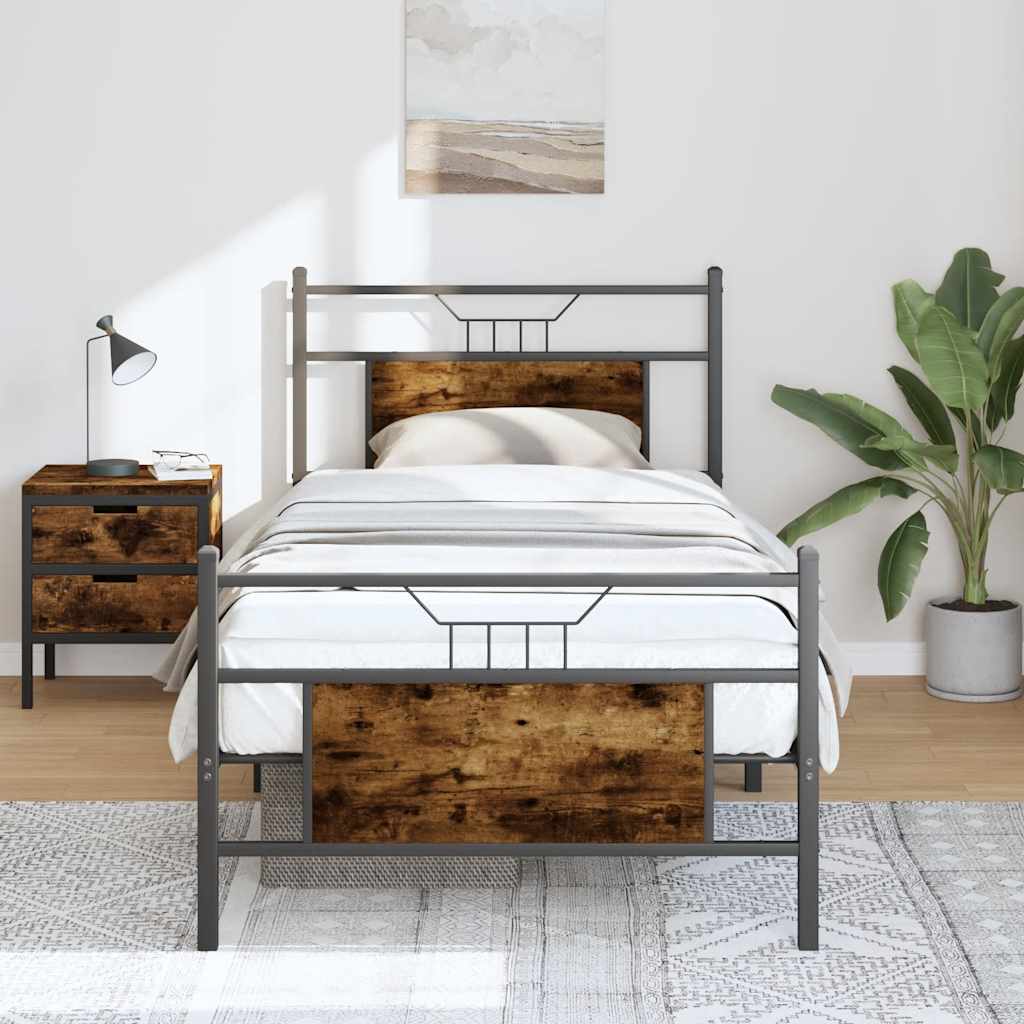 Vidaxl bedframe zonder matras hout gerookt eikenkleurig 75x190 cm