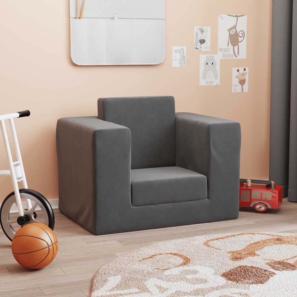 Vidaxl kinderslaapbank zacht pluche antracietkleurig