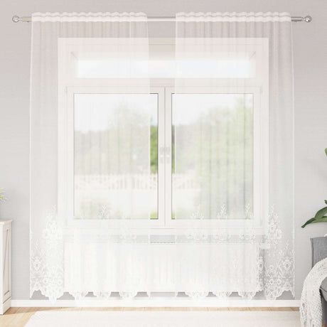 Vidaxl kantgordijn met gordijnen bloemen wit 200 x 150 cm polyester