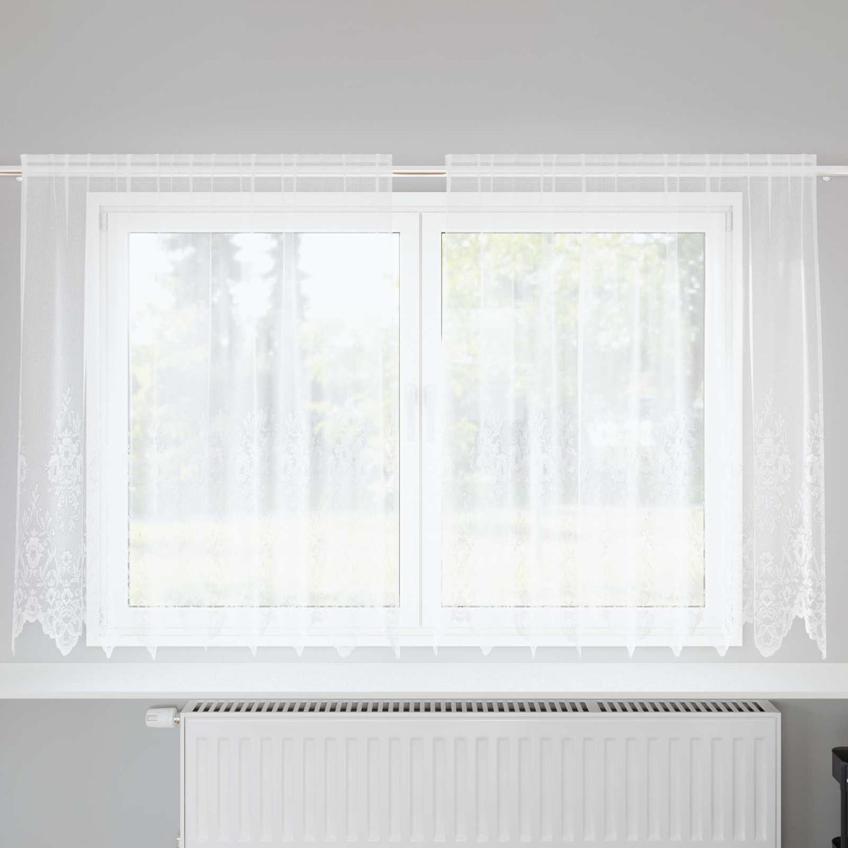 Vidaxl kantgordijn met gordijnen bloemen wit 180 x 200 cm polyester