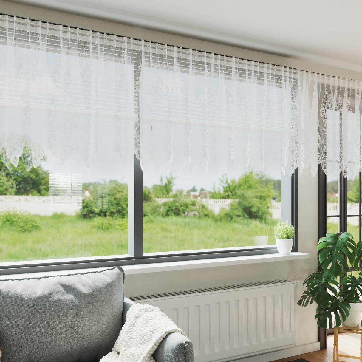 Vidaxl kantgordijn met gordijnen bloemen wit 100 x 500 cm polyester