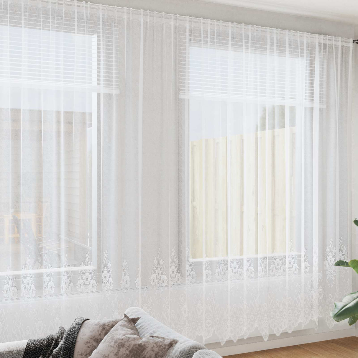 Vidaxl kantgordijn met gordijnen bloemen wit 300 x 900 cm polyester