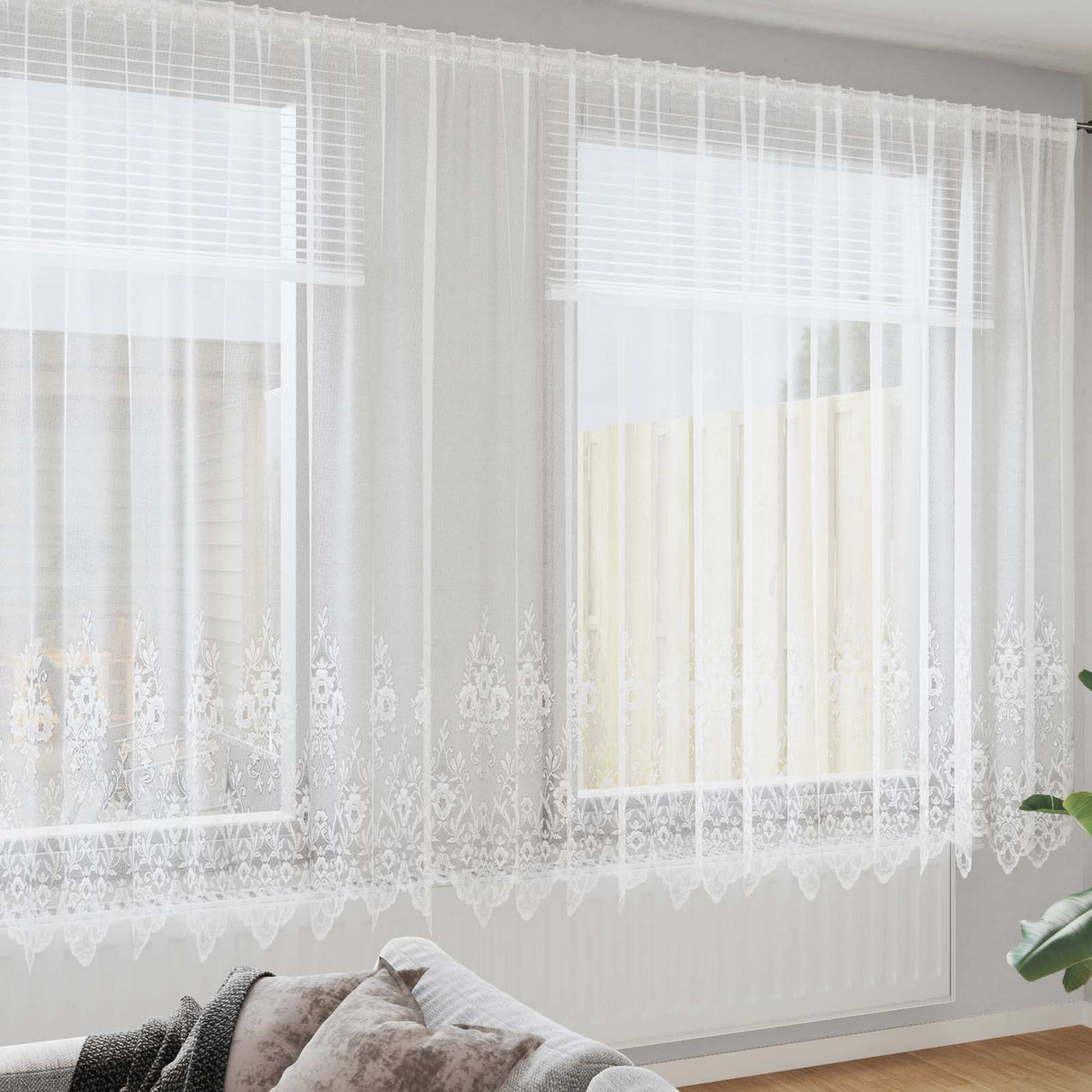 Vidaxl kantgordijn met gordijnen bloemen wit 245 x 1200 cm polyester