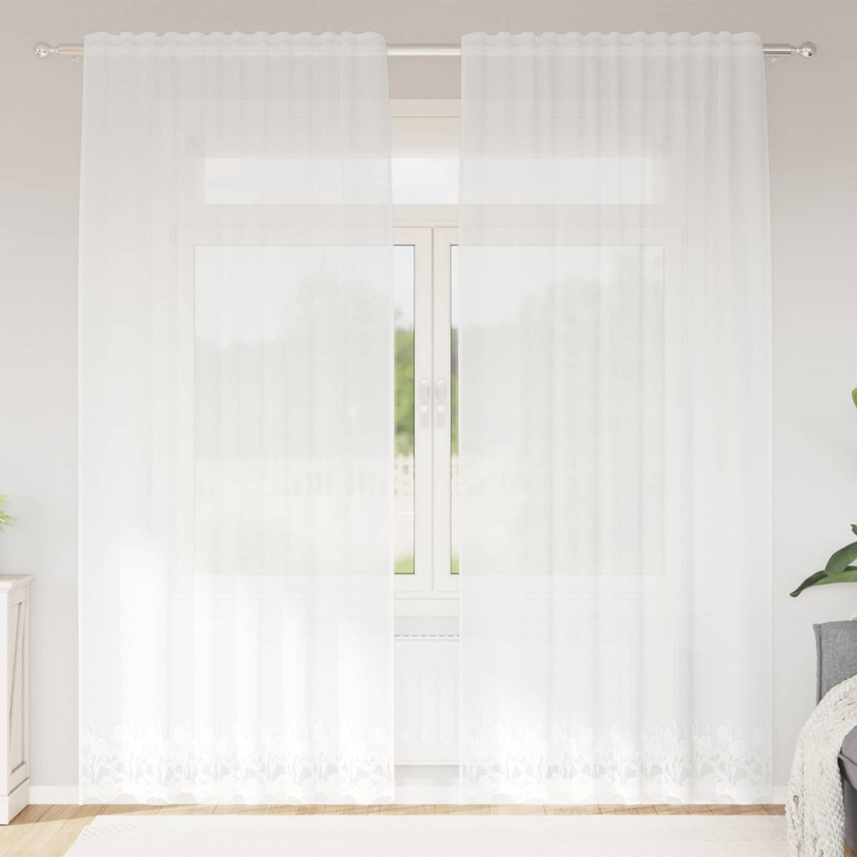 Vidaxl kantgordijn met gordijnen bloemen wit 240 x 150 cm polyester