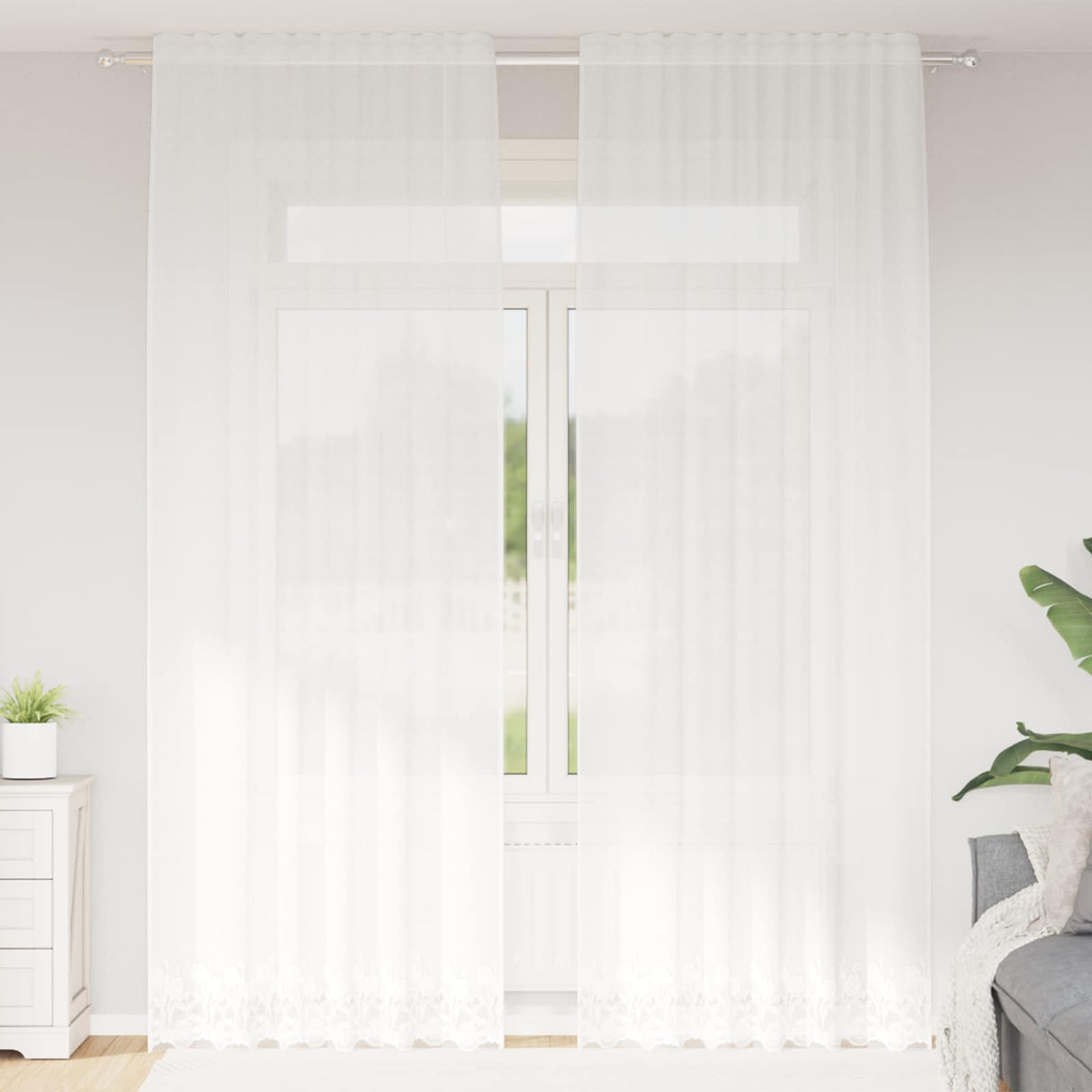 Vidaxl kantgordijn met gordijnen bloemen wit 260 x 150 cm polyester