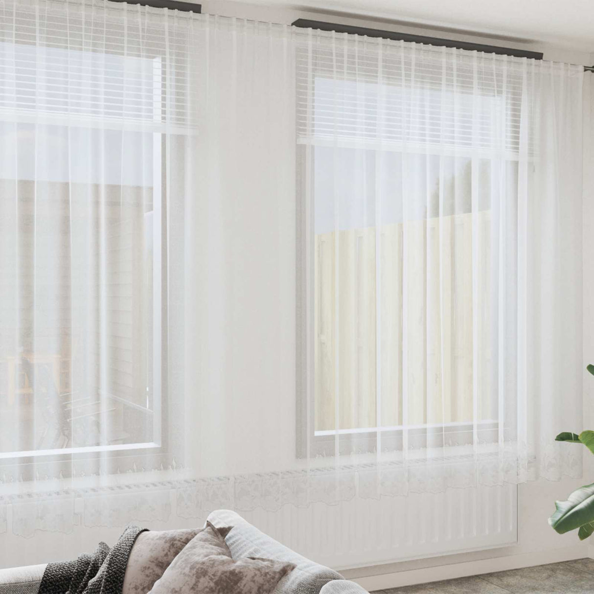 Vidaxl kantgordijn met gordijnen bloemen wit 280 x 500 cm polyester