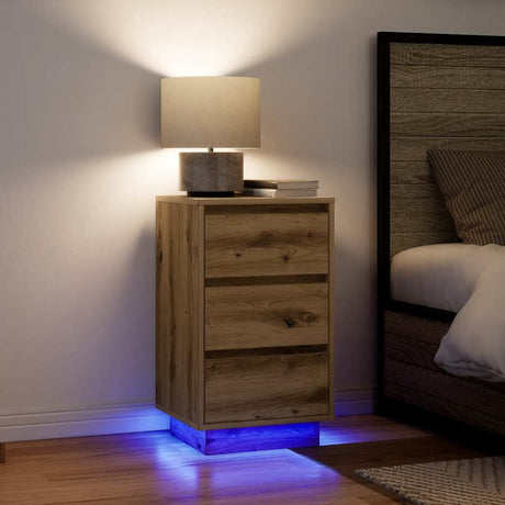 Vidaxl nachtkastje met led-verlichting 38x34x65 cm artisanaal eiken