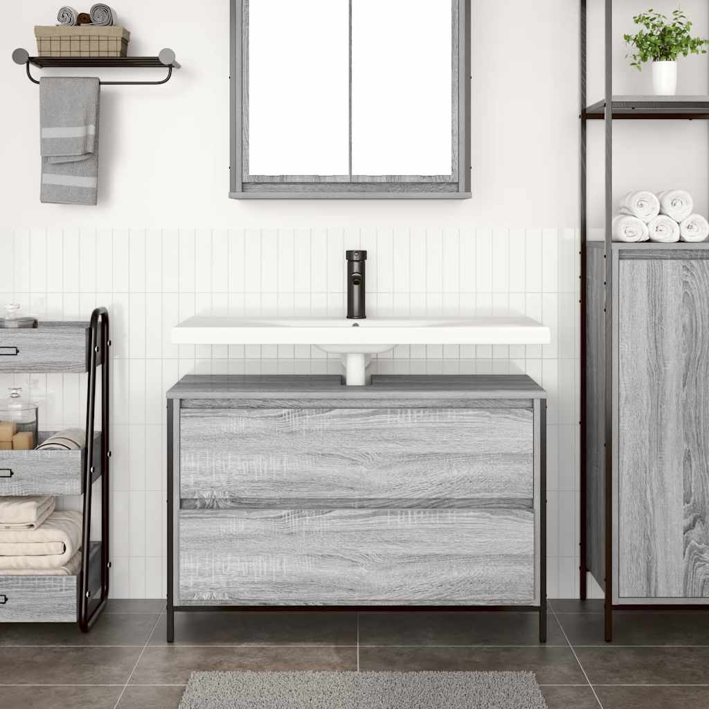 Vidaxl badkamerkast met lades 90x34,5x60 cm grijs sonoma