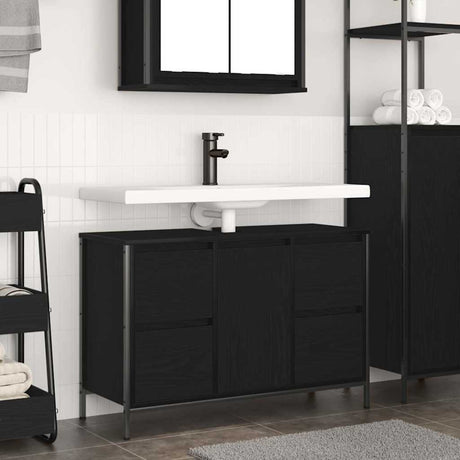 Vidaxl wastafelkast met lades 90x34,5x60 cm zwart eikenkleurig