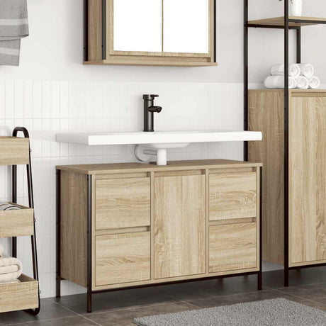 Vidaxl wastafelkast met lades 90x34,5x60 cm sonoma eikenkleurig
