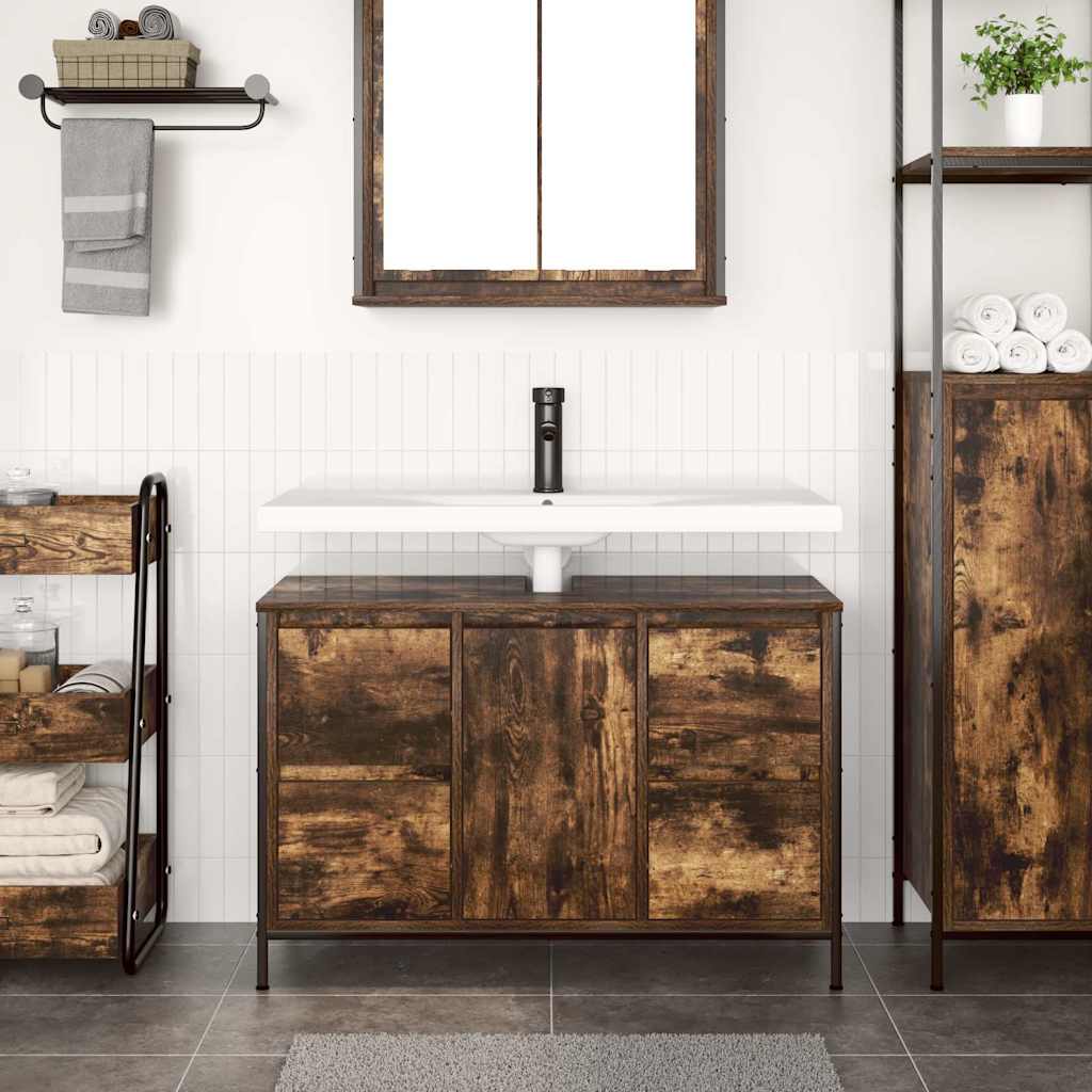 Vidaxl wastafelkast met lades 90x34,5x60 cm gerookt eikenkleurig