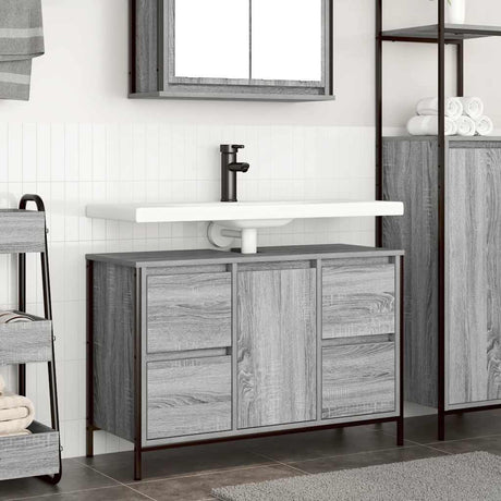 Vidaxl wastafelkast met lades 90x34,5x60 cm grijs sonoma