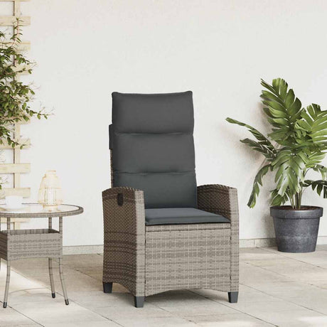 Vidaxl verstelbare tuinstoel met bijzettafel poly rattan grijs