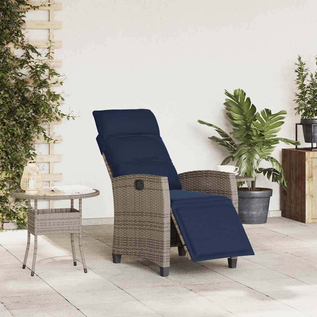 Vidaxl verstelbare tuinstoel met bijzettafel poly rattan grijs