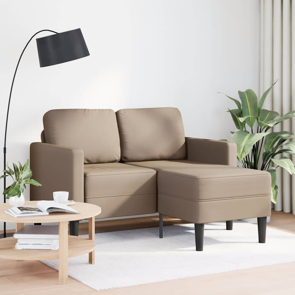 Vidaxl 2-zitsbank met chaise longue l-vorm cappuccino 125 cm kunstleer