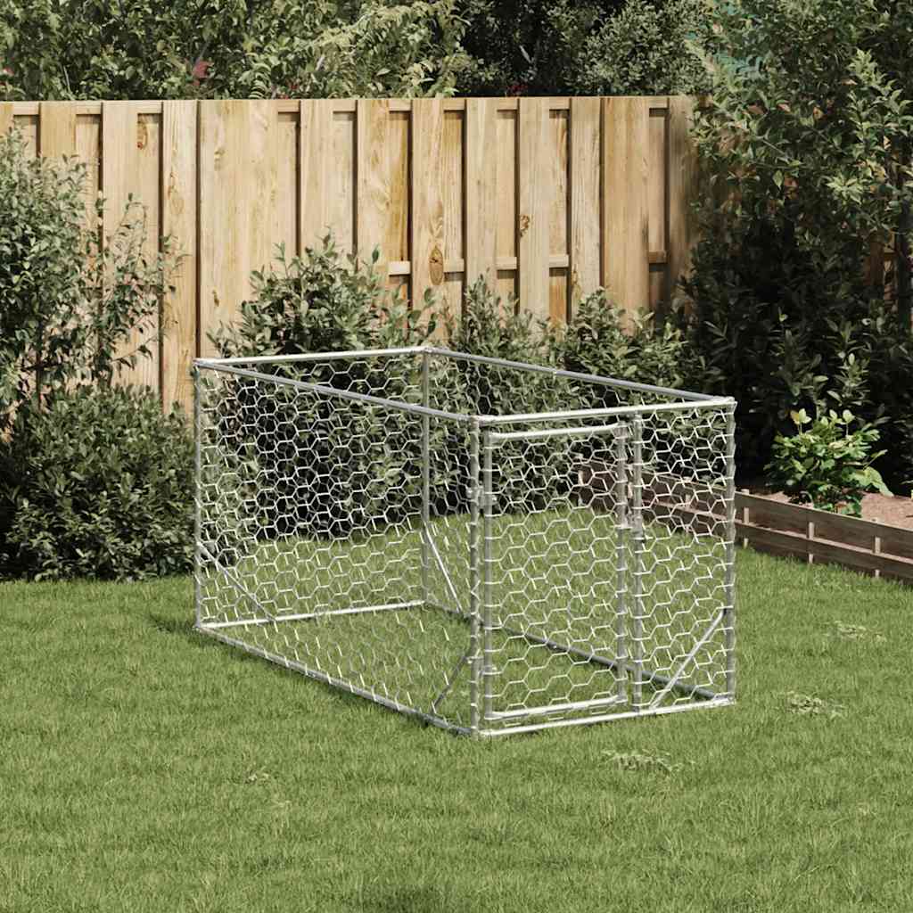 Vidaxl hondenhok voor buiten met deur 2x1x1 m gegalvaniseerd staal