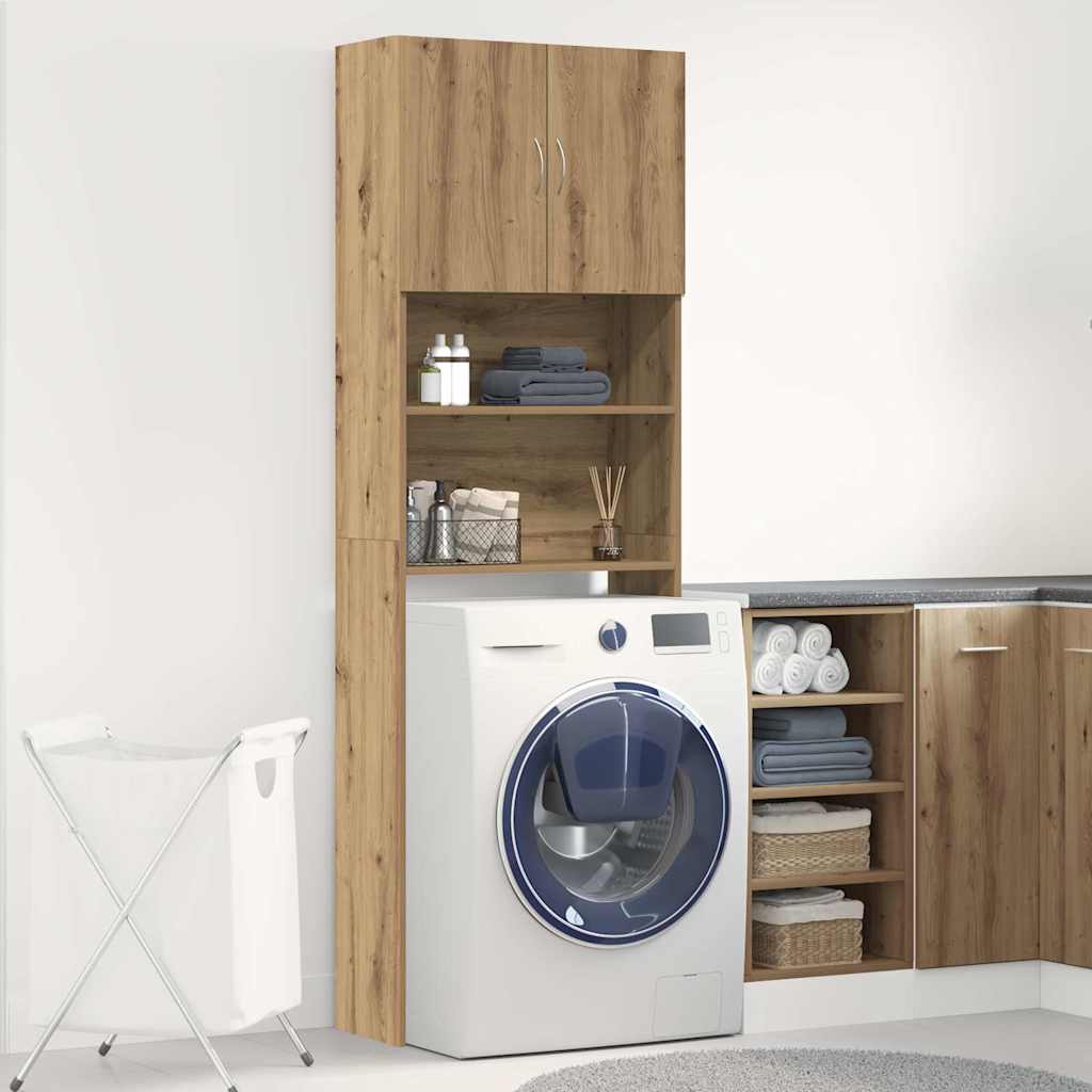 Vidaxl wasmachinekast 64x24x190 cm bewerkt hout artisanaal eikenkleur