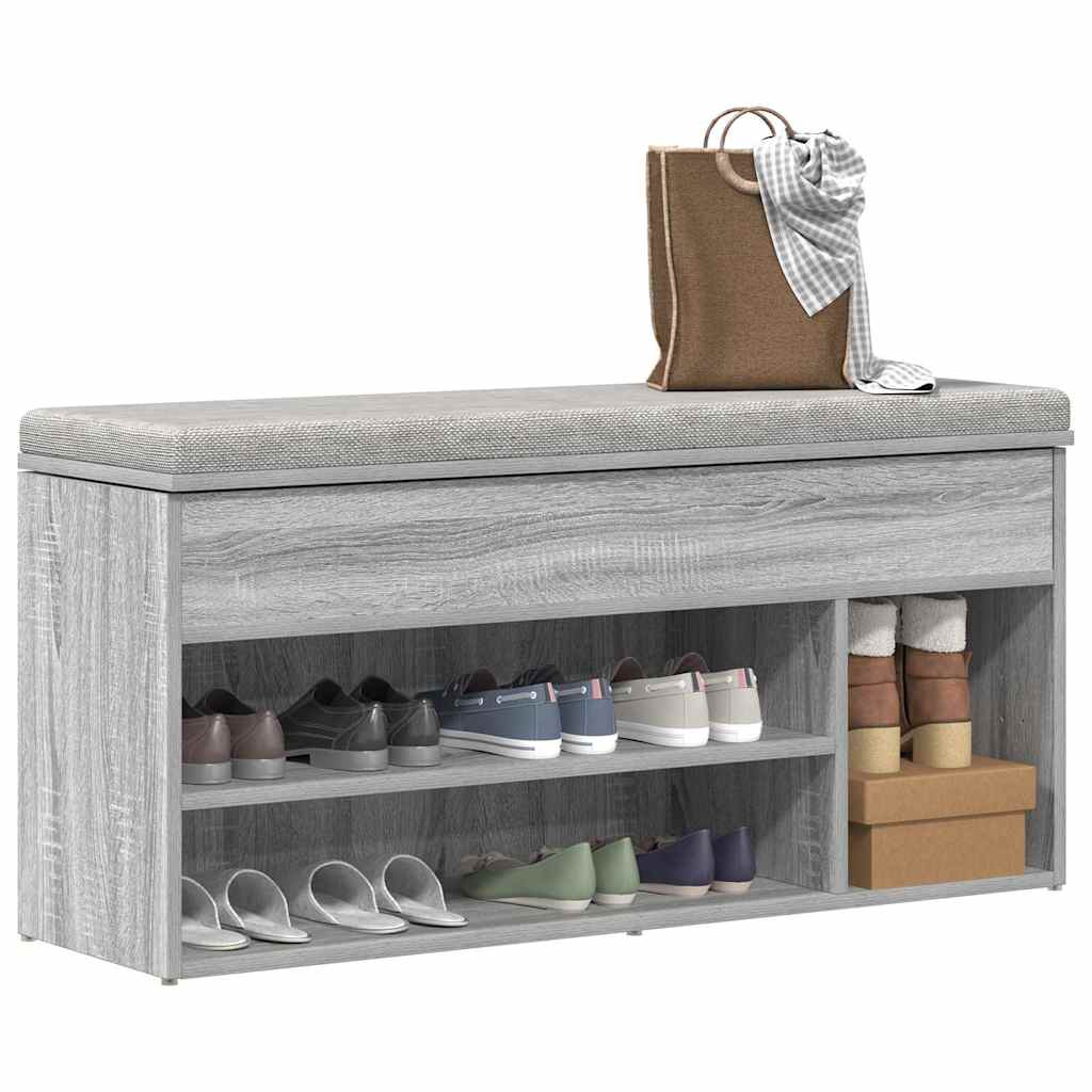 Vidaxl schoenenbank 102x30,5x45cm bewerkt hout grijs sonoma eikenkleur
