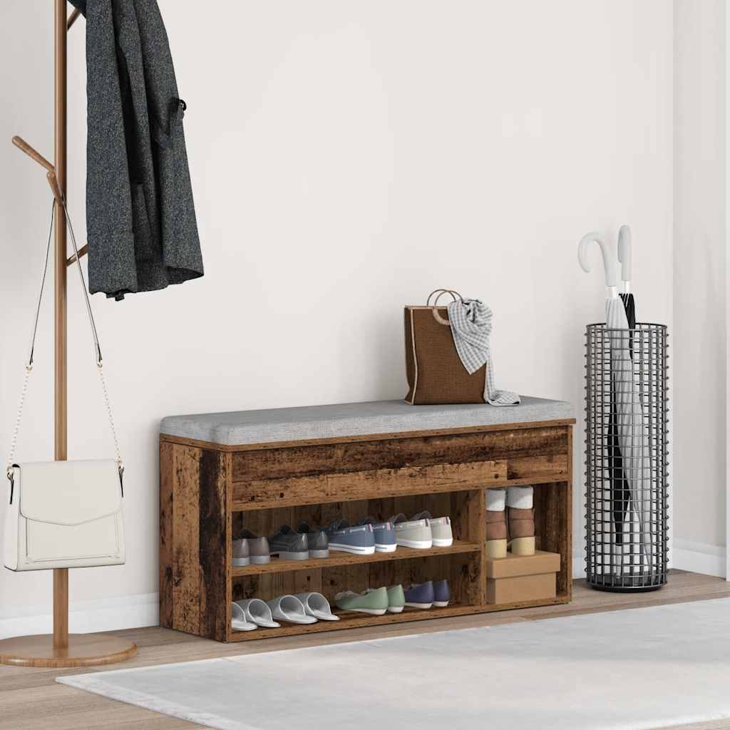 Vidaxl schoenenbank 102x30,5x45 cm bewerkt hout oud houtkleurig