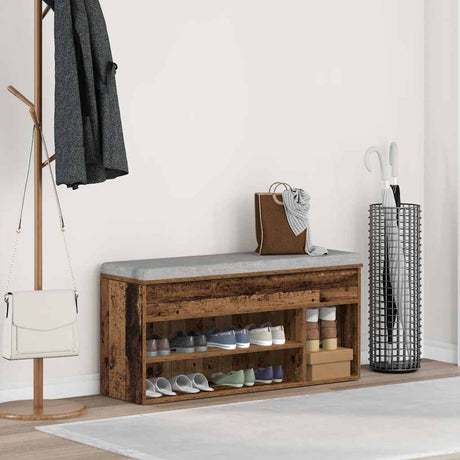 Vidaxl schoenenbank 102x30,5x45 cm bewerkt hout oud houtkleurig
