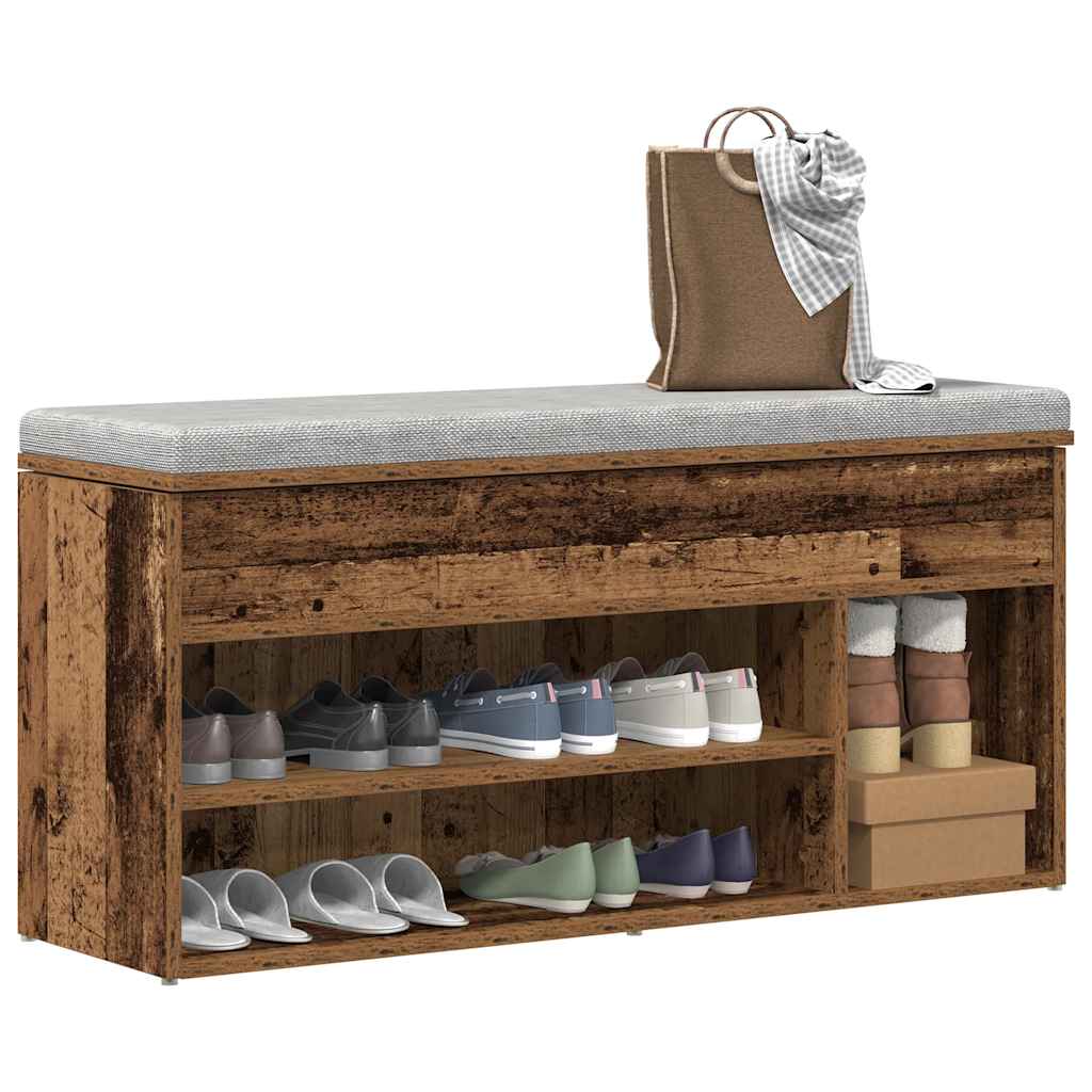 Vidaxl schoenenbank 102x30,5x45 cm bewerkt hout oud houtkleurig