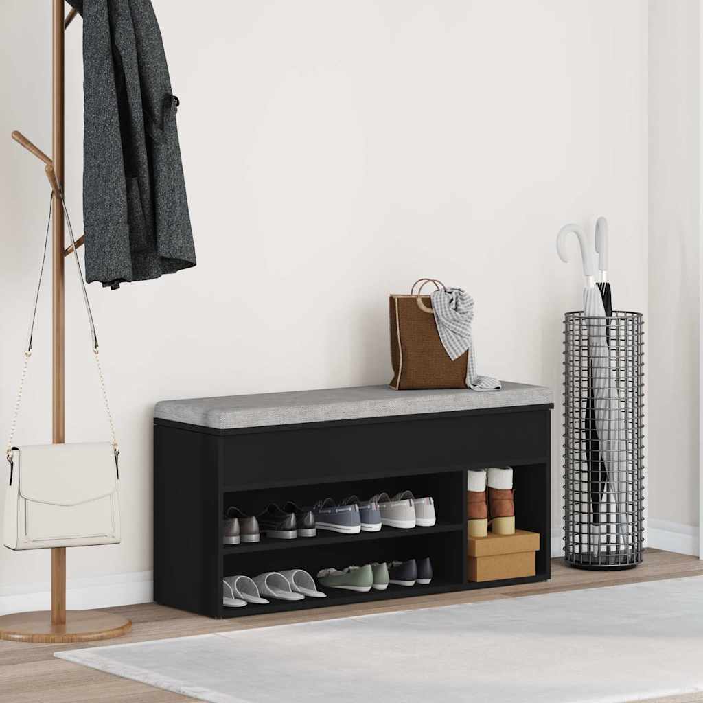 Vidaxl schoenenbank 102x30,5x45 cm bewerkt hout zwart