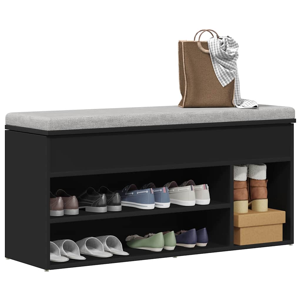 Vidaxl schoenenbank 102x30,5x45 cm bewerkt hout zwart