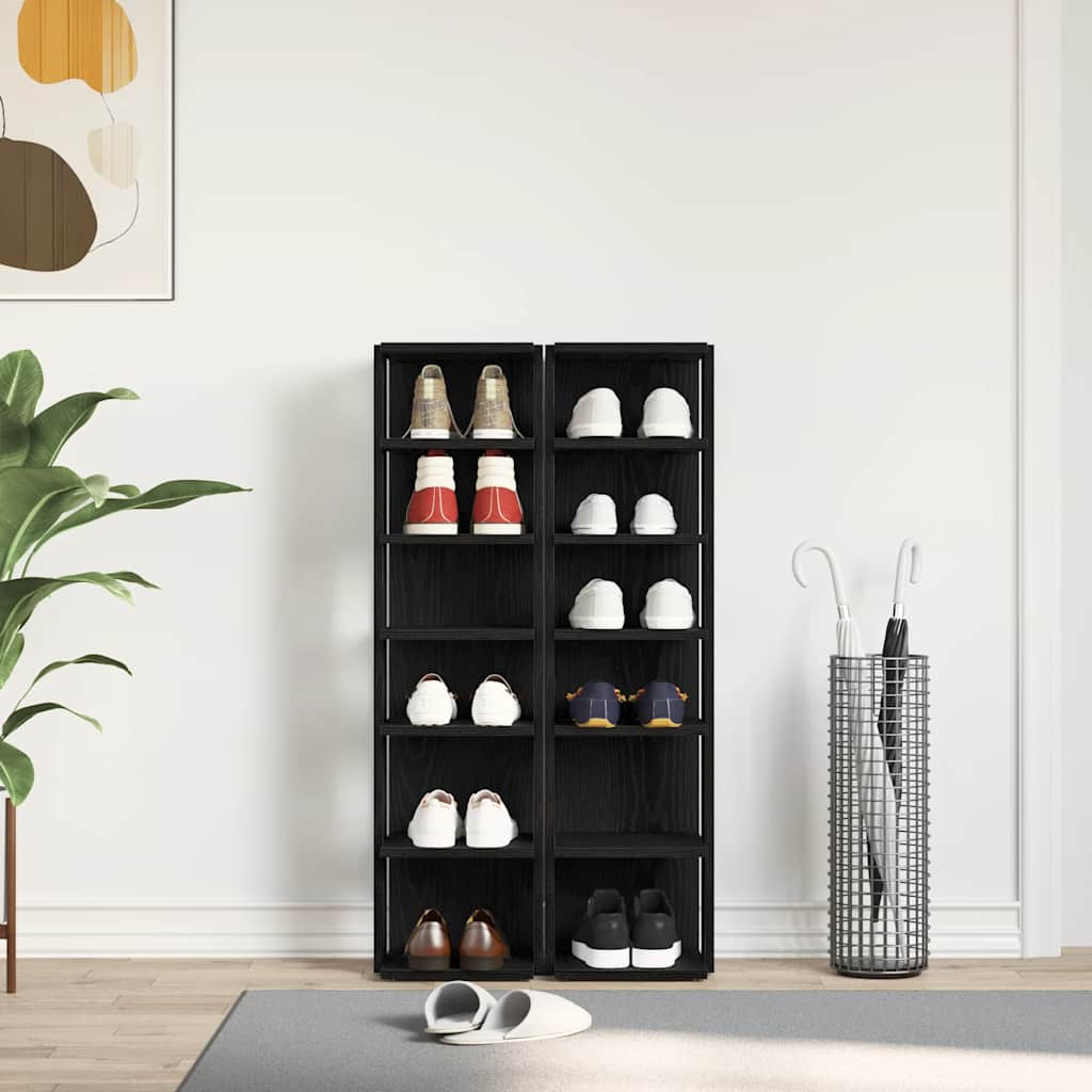 Vidaxl schoenenkasten 2 st 25x27x102 cm bewerkt hout zwart eikenkleur