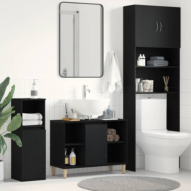 Vidaxl spoelbakkast 80x33x60 cm bewerkt hout zwart eikenkleurig