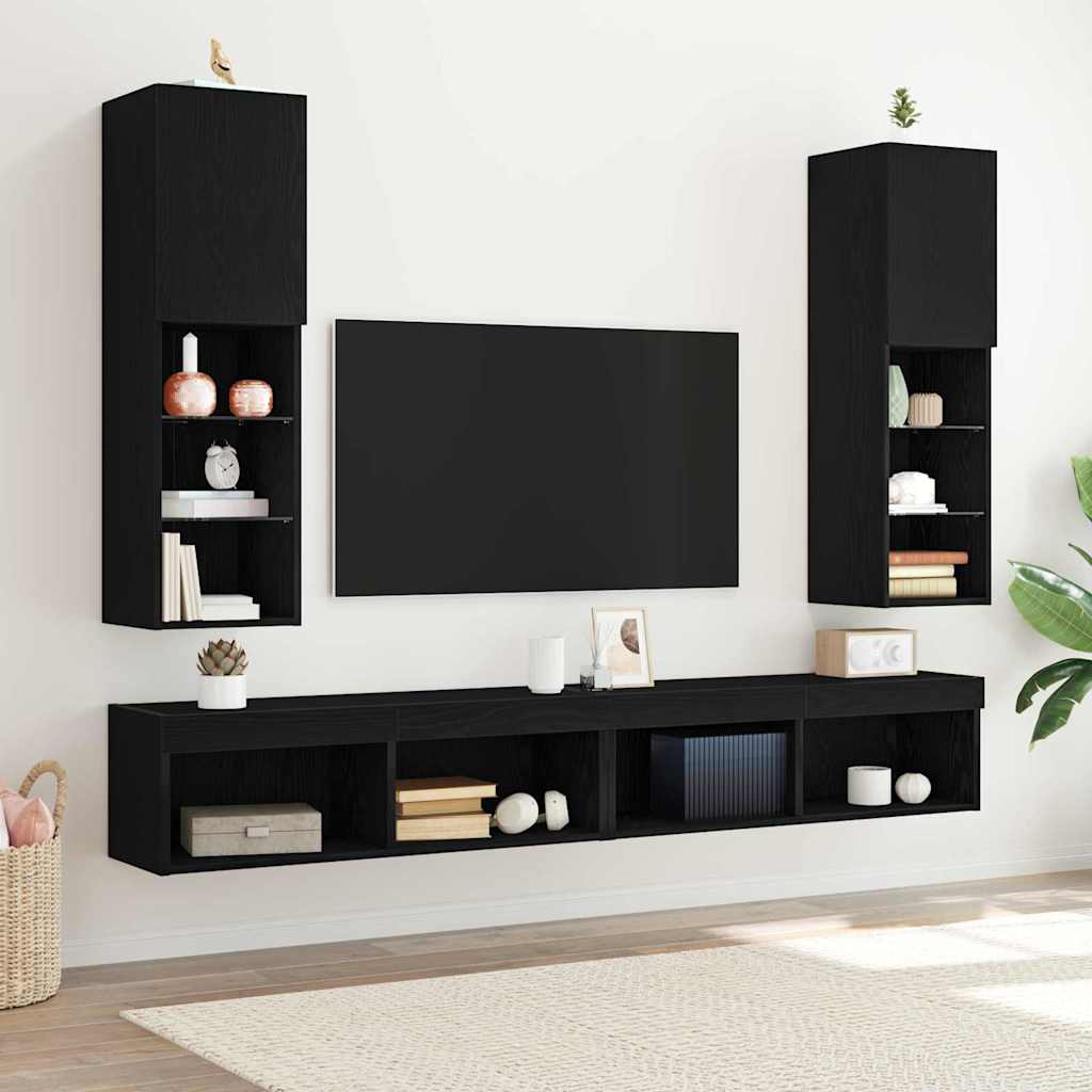 Vidaxl tv-meubelset 2 st zwart eiken bewerkt hout