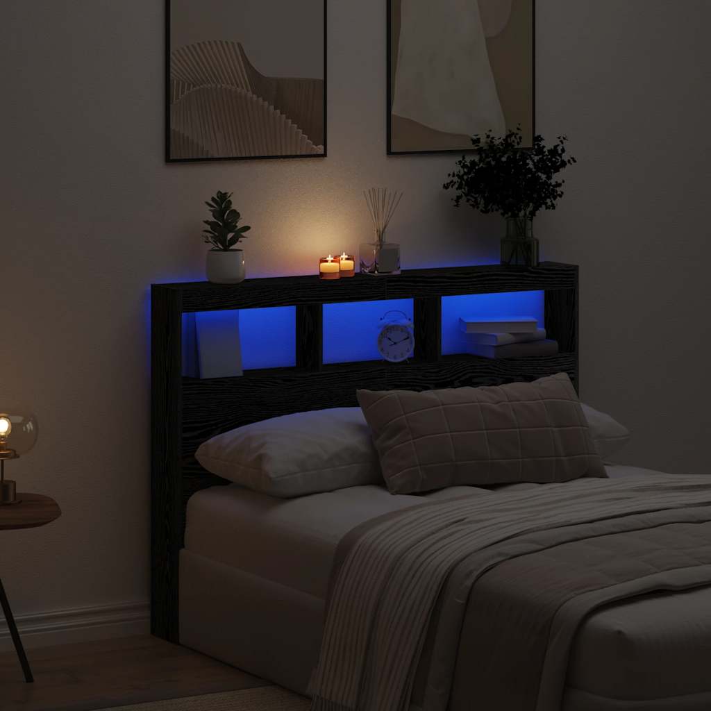 Vidaxl hoofdbordkast met led 140x17x102 cm zwart eikenkleurig