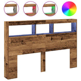 Vidaxl hoofdbordkast met led 160x17x102 cm oud hout