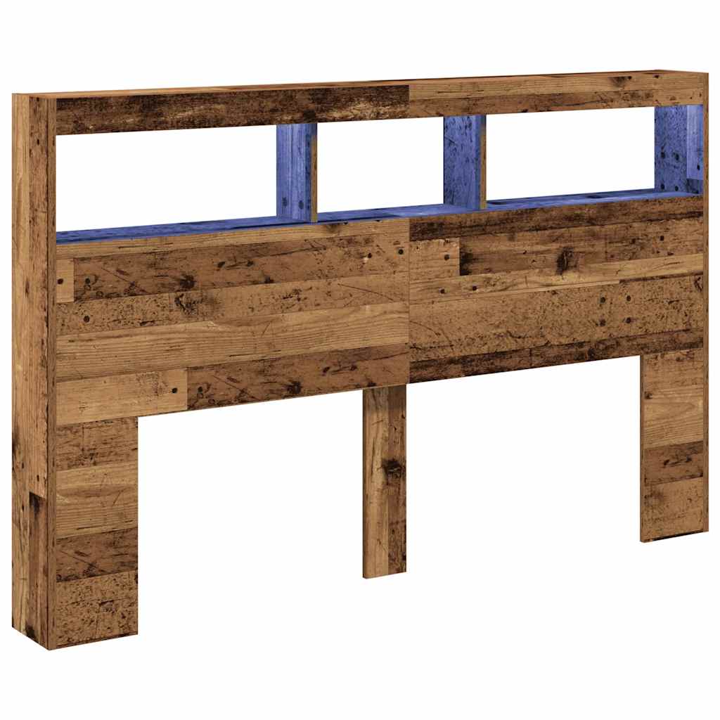Vidaxl hoofdbordkast met led 160x17x102 cm oud hout