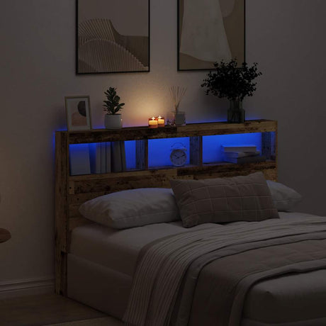 Vidaxl hoofdbordkast met led 160x17x102 cm oud hout