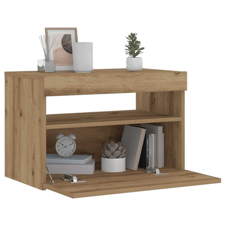 Vidaxl nachtkastje met led 60x35x40 cm bewerkt hout artisanaal eiken