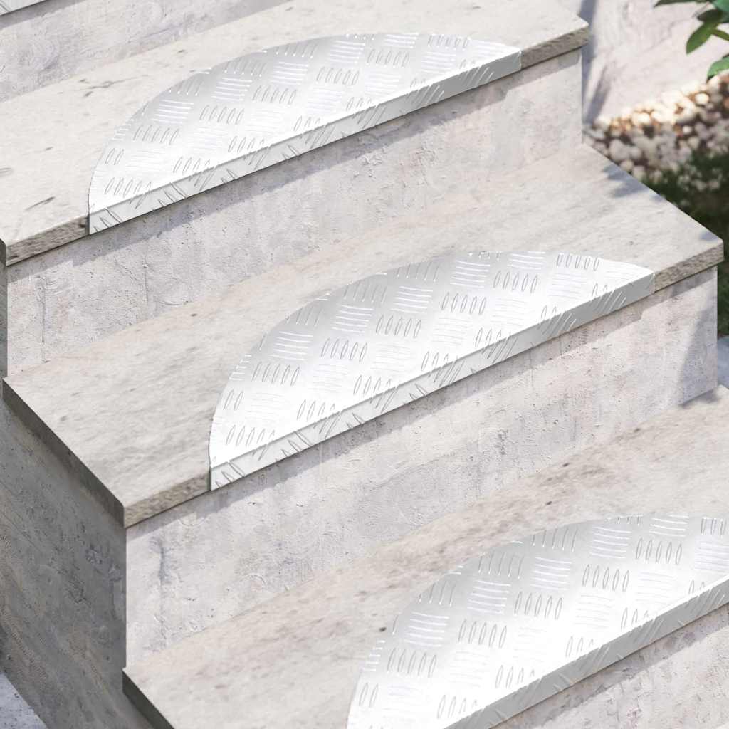 Vidaxl trap tread halvemaanvormig 15 pcs zilver 60 x 18 cm aluminium