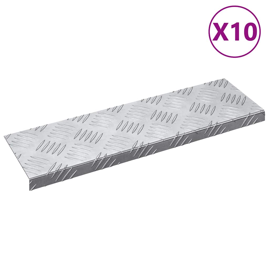 Vidaxl trap tread rechthoekig 10 pcs zilver 60 x 18 cm aluminium